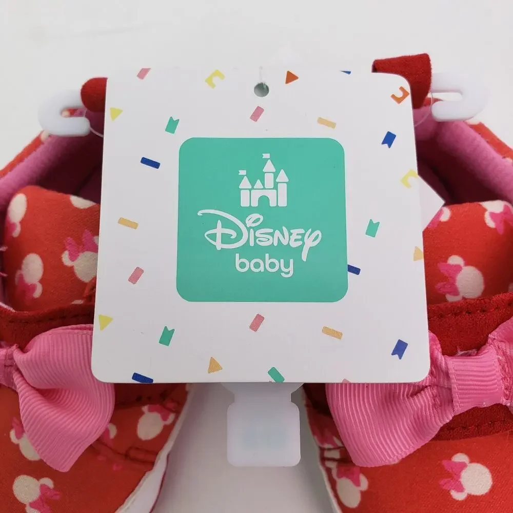 Disney Infant Baby Size 9-12 Months Red Pink Minnie Mouse Bow Slipper Shoes